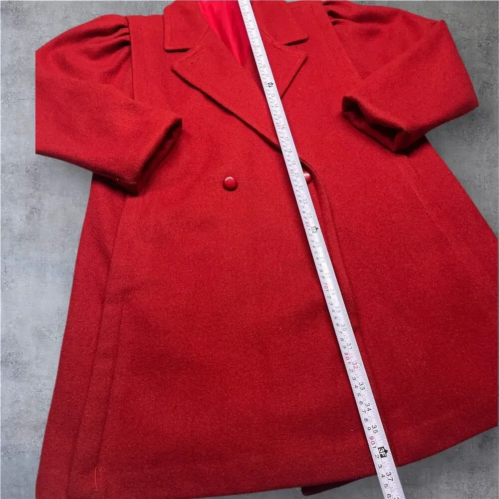 Vintage Red Wool Overcoat XL USA Made Thinsulate Lined Double Breasted Warm
